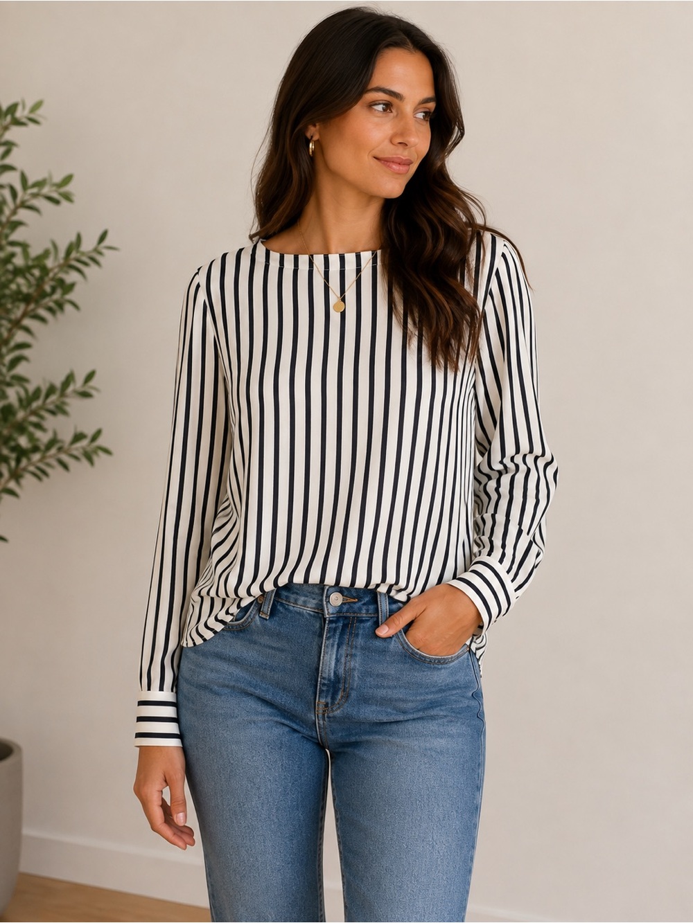 Banana Republic Black and White Vertical Stripe Blouse